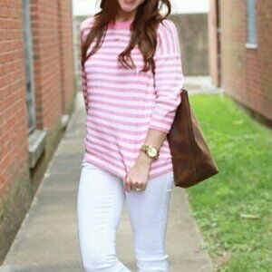 J. Crew Sweater S Linen Cotton Heather Stripe Pink White